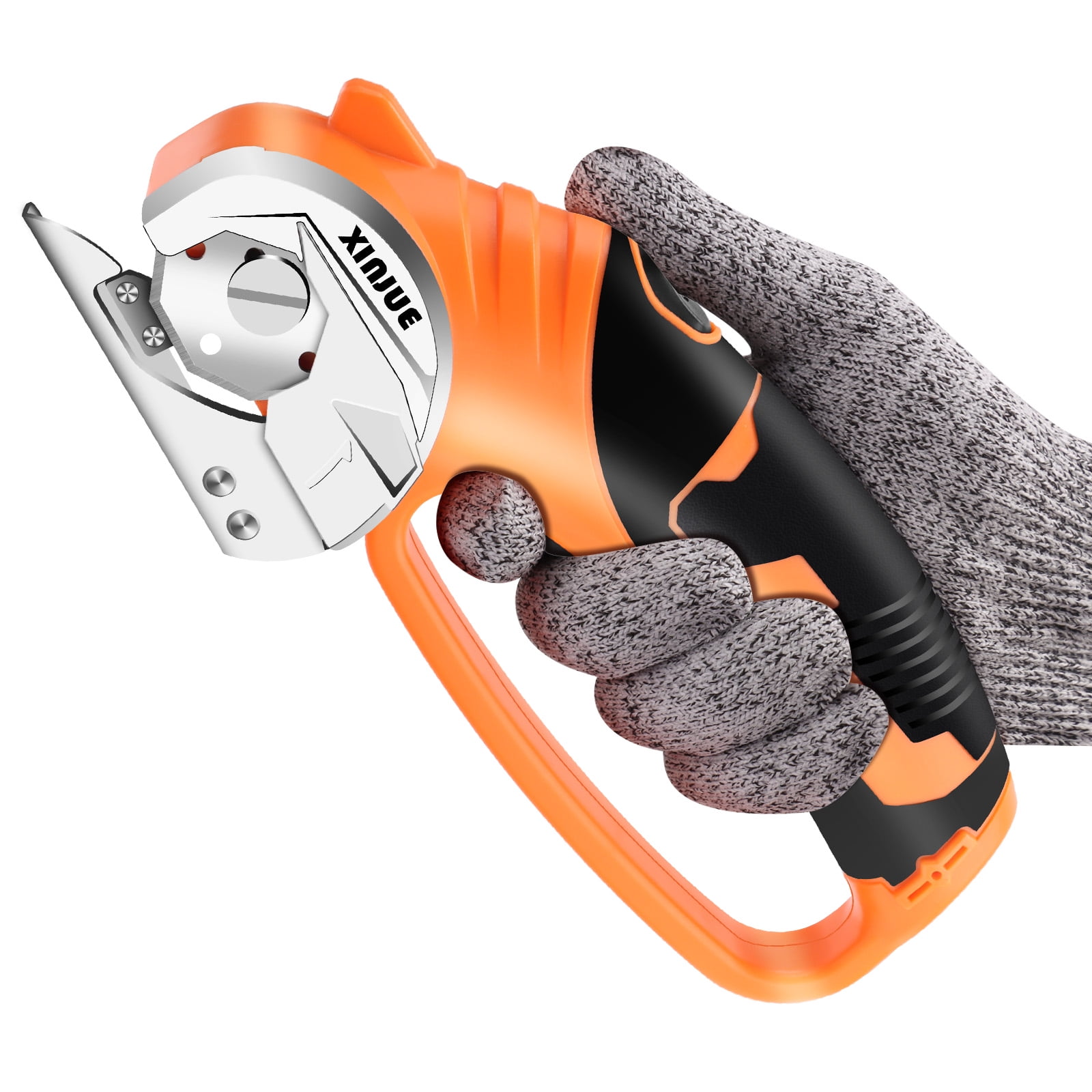 Cordless Electric Scissors, Cardboard Box Cutter Heavy Duty,  4V Rechargeable Power Rotary Cutter with Safety Lock & LED Light for Fabric, Carpet, Paper or Leather, Orange
