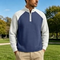 thumbnail image 4 of YOIAVAIOY Men's Quarter Zip Sweatshirts Waffle Knit Loose Fit Color Block Pullovers Stand Collar Sporty Casual Tops Navy S, 4 of 8