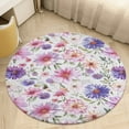 thumbnail image 4 of Floral Colorful Flower Soft Bedroom Round Area Rug, Washable Cute Nursery Circle Throw Mat, Non-Slip Contemporary Small Low Pile Floor Carpet for Dorm Bedside, 4 of 6