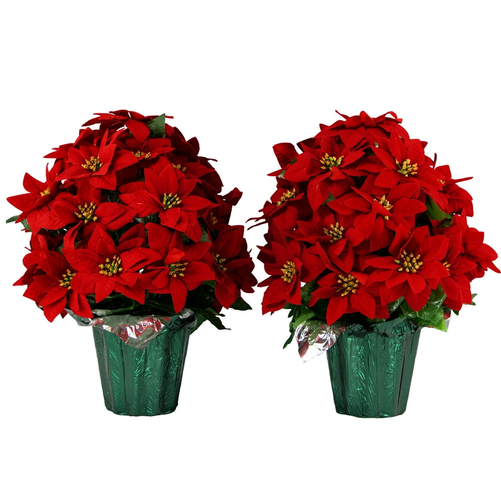 Sympathy Silks Christmas Memorial Artificial Two Red Poinsettia