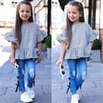 thumbnail image 4 of Seyurigaoka Toddler Girl's Half Sleeve Stripe Ruffle Blouse +Ripped Denim Pants, 4 of 9