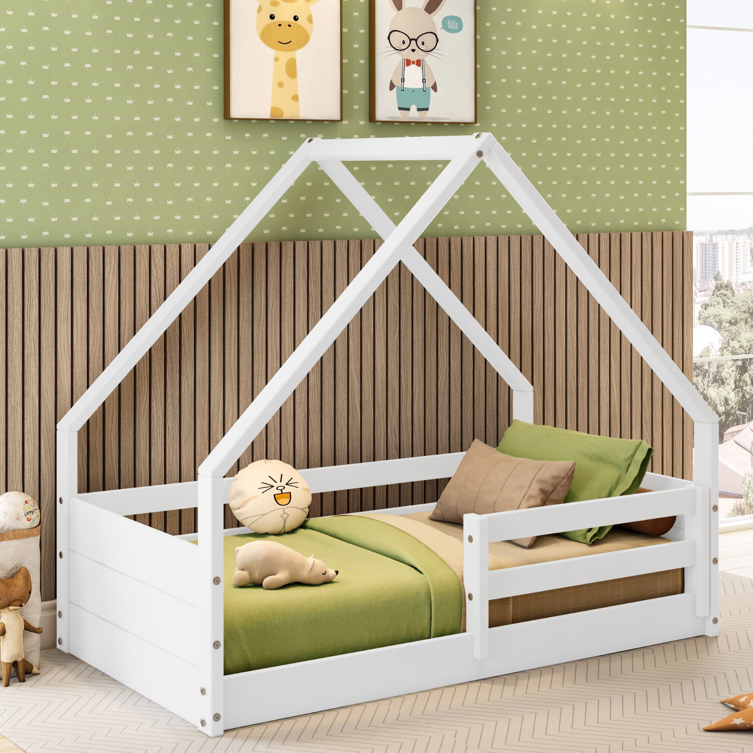 Polifurniture Brie Toddler Bed with Roof and Built-In Guardrails