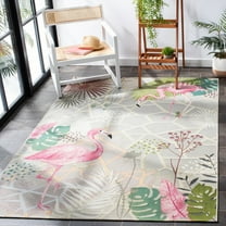 SAFAVIEH Barbados Flamingos Outdoor Area Rug, 4' x 6', Grey/Pink