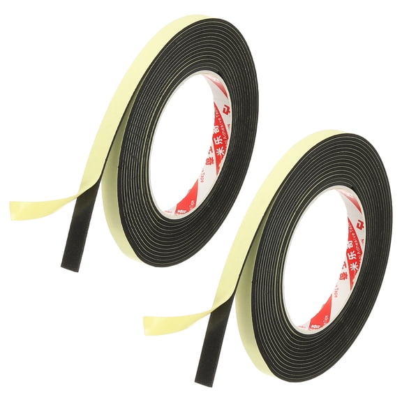 3/8 Inch x 16.4 Ft Weather Stripping Door Seal Strip, 2 Roll 2mm Thick EVA Self Adhesive Foam Seal Tape for Door Window Insulation, Black