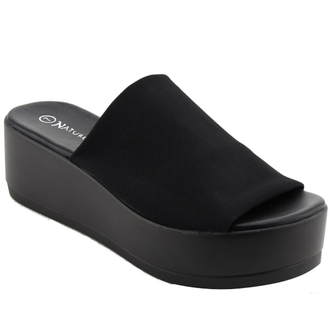 black slip on platform sandals