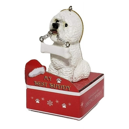 E&S Pets My Best Buddy Bichon with Bone Christmas Ornament