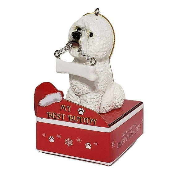 E&S Pets My Best Buddy Bichon with Bone Christmas Ornament