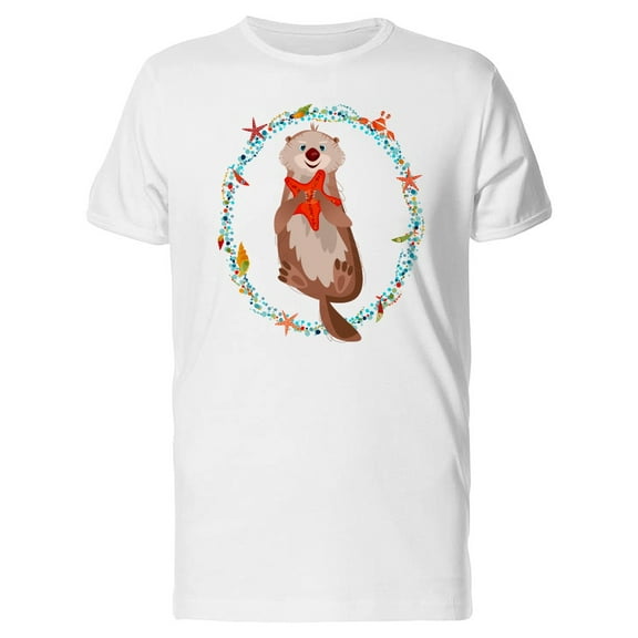 Smiling Sea Otter Wreath T-Shirt Men -Image by Shutterstock, Male Large