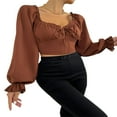 thumbnail image 1 of Women Crop Tops  Long Sleeve Ruffled Drawstring Casual Party Street Spring Summer Shirt, 1 of 7