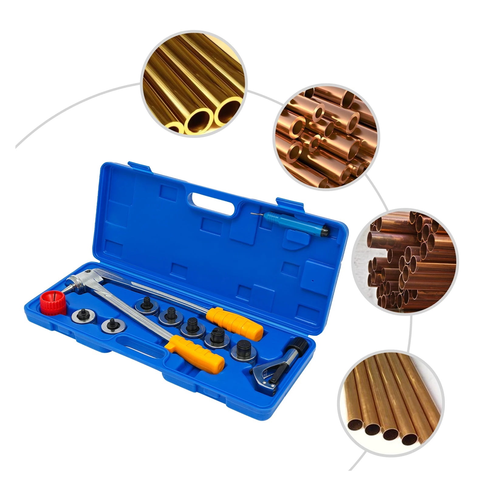 Lever Tube Expander Kit with 7 Interchangeable Heads | Manual HVAC & Plumbing Tool Set for 10-28mm Pipes ,Easy to Use