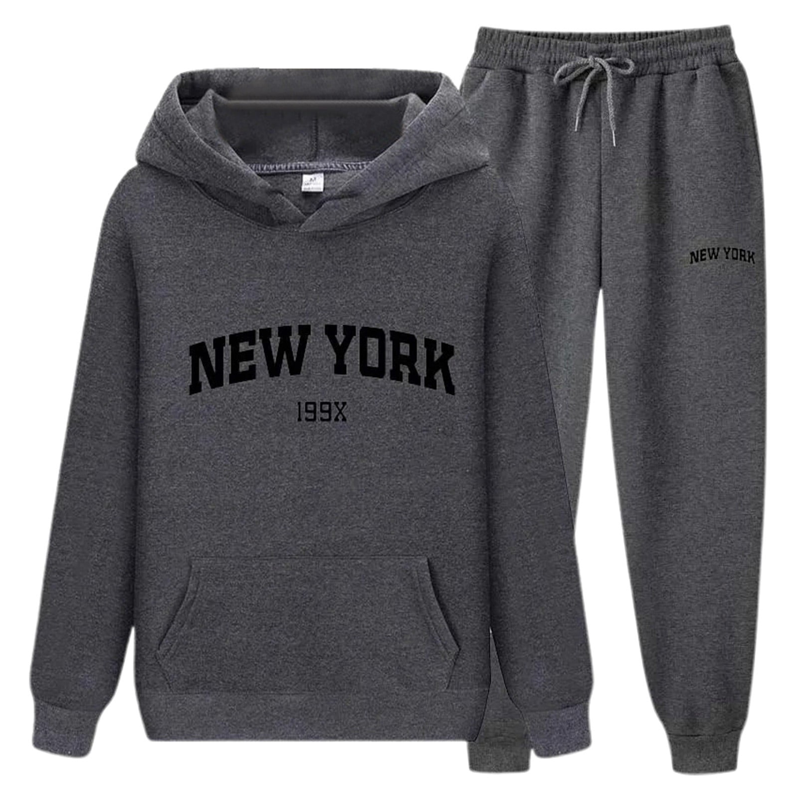 New York Hoodie and Sweatpants Set Long Sleeve Hooded Sweatshirt with Pockets Elastic Waist Pants Tracksuit for Women
