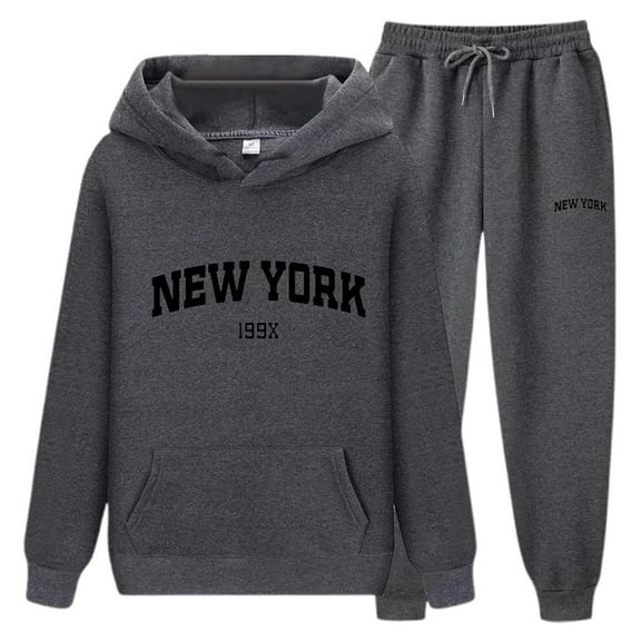 TYGHBN Letter Print Hoodie and Sweatpants Set for Couples Unisex New York Theme Casual Wear Comfortable & Stylish Tracksuit with Womens Athletic Pullover Hoodies Women Hooded Pullover Sweatshirt