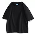 thumbnail image 1 of Camiseta de manga corta de algodón de color sólido, holgada y pesada, para hombres y mujeres, de gran tamaño, con hombros descubiertos y media manga., 1 of 5