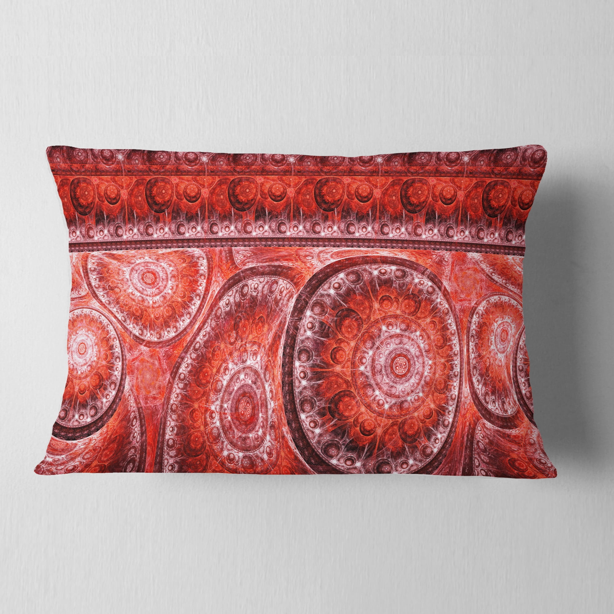 Designart Red Living Cells Fractal Design - Abstract Throw Pillow - 12x20