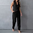 thumbnail image 1 of Traje de pantalones largos para mujer Traje de vacaciones informal con cuello en V y ajuste holgado con un solo pecho, 1 of 9