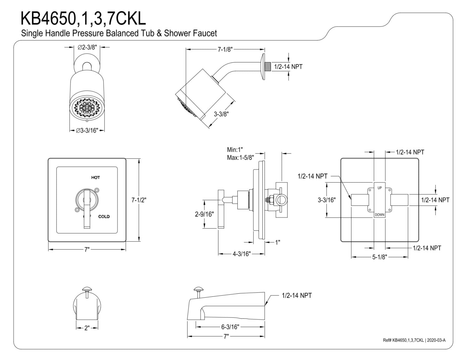 Kingston Brass KB4651CKL Kaiser Single-Handle Tub and Shower Faucet, Polished Chrome
