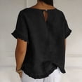 thumbnail image 6 of VBVC Women's Cotton-Linen Ruffle Hem T-Shirt,Ladies Short Sleeve Crew Neck Top,Loose Fit Summer Breathable Blouse For Women,Black,S-2XL, 6 of 8