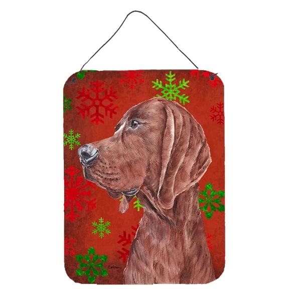 Redbone Coonhound Red Snowflakes Holiday Wall or Door Hanging Prints