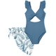 thumbnail image 1 of Traje de baño ADIRUN para niñas de 10 a 12 años, de una pieza, azul oscuro, 1 of 6