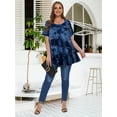 thumbnail image 6 of LATWIIV Women's Trendy Loose Pleated Tunic Solid Tops Puff Short Sleeve Tees Round Neck Leisure Shirts T09-DarkBlue_1X, 6 of 7