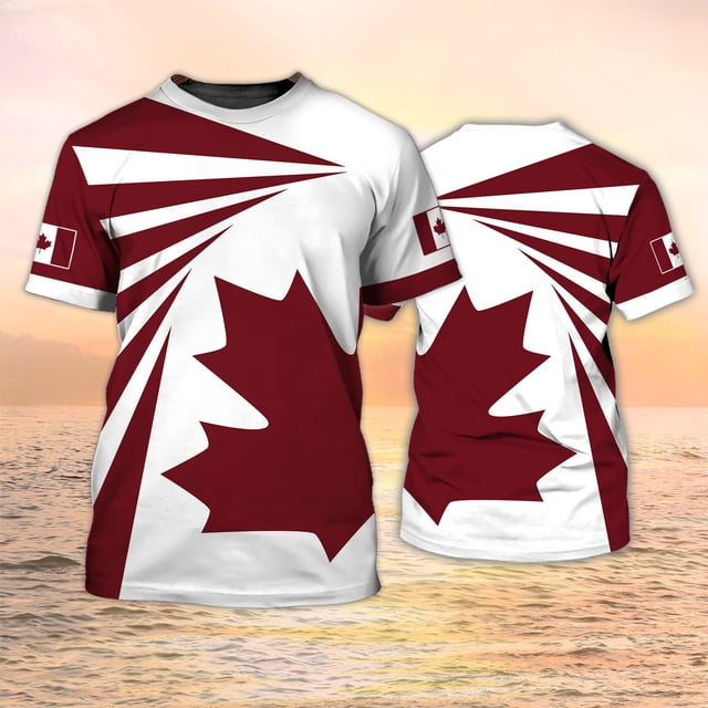 T-shirt Imprimé Drapeau National du Canada pour Hommes Motif Feuilles d'Érable Rouges T-Shirts Confortables Respirants Été Col Rond Manches Courtes