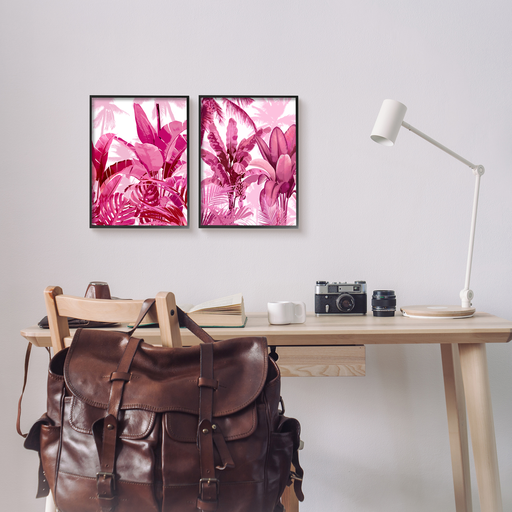 Stupell Industries Pink Palm Tree Leaves Botanical & Floral Painting Black Framed Art Print Wall Art, 11 x 14