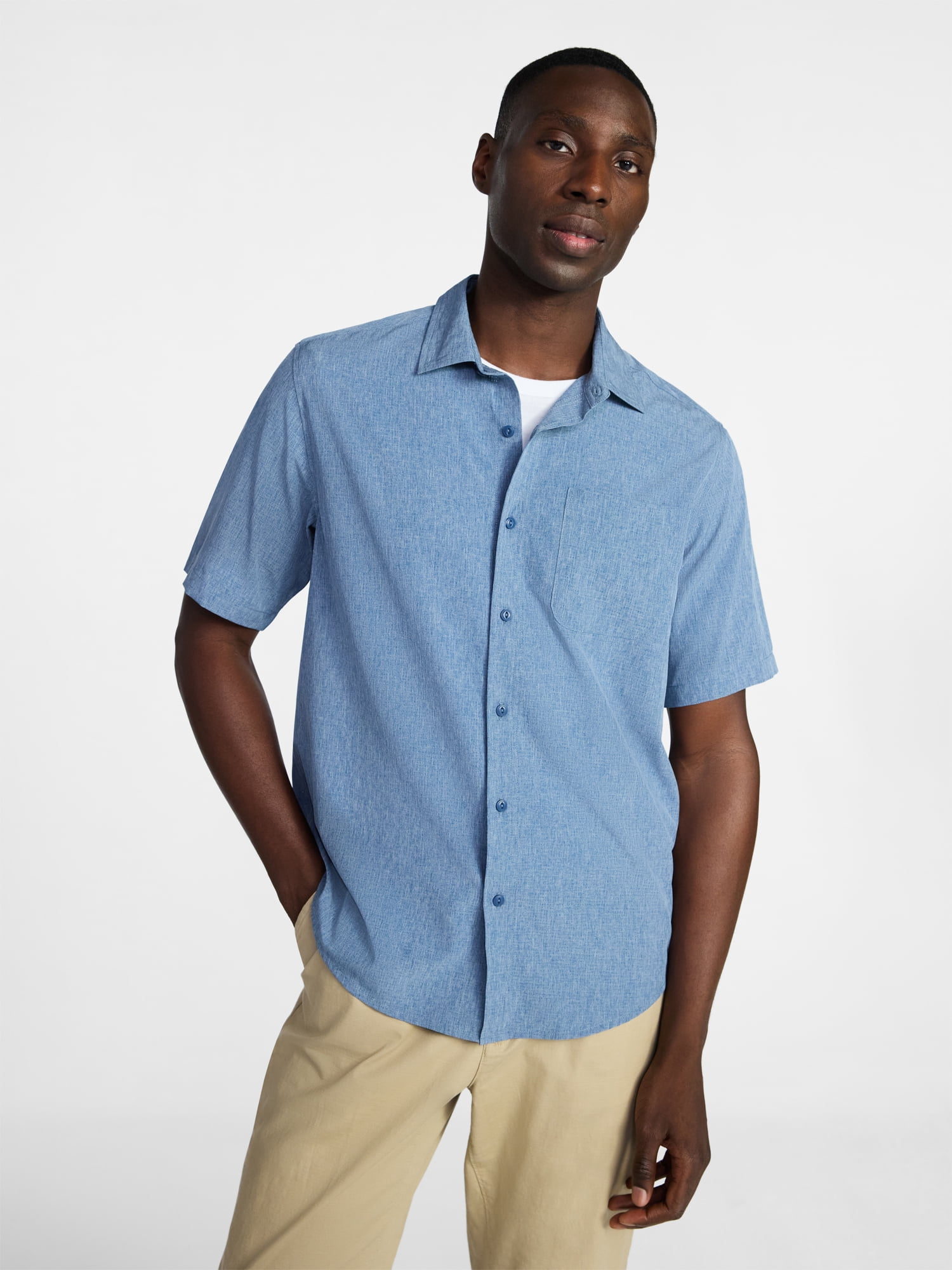 George Men's Relaxed Fit Linen Blend Camp Shirt with Short Sleeves
