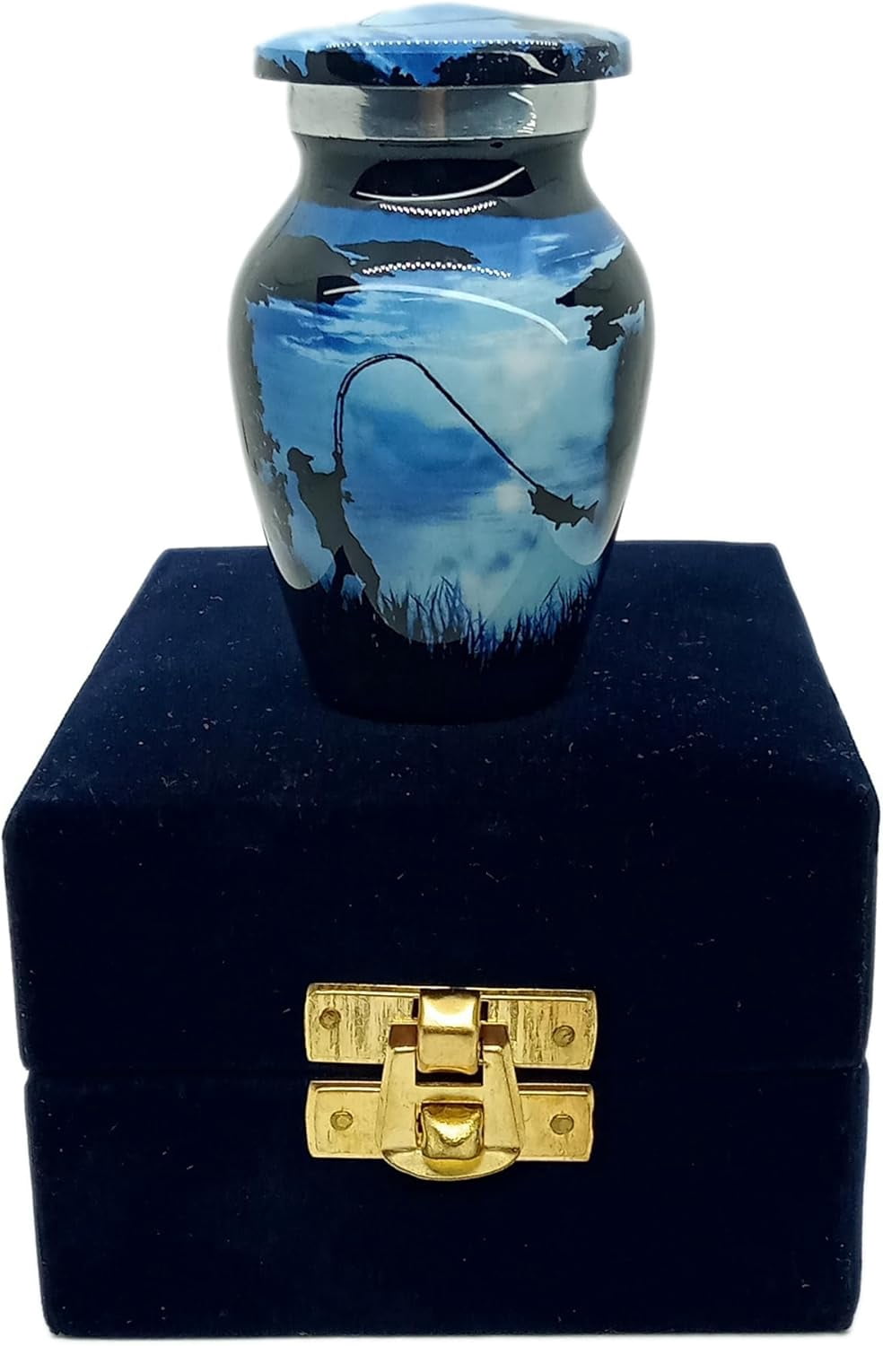 UR Keepsake Urn –Stylish Fishing Catching Keepsake Cremation Urn for Human Ashes with Velvet Box & Velvet Bag-Mini Keepsake Urn - Affordable Keepsake Urn (3 cu.in)