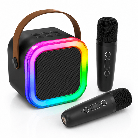 Mini Karaoke Machine for Kids Girls & Boys - Portable Bluetooth Speaker with 2 Wireless Microphones - Kids Birthday Gifts for Ages 4-10 - Kids' Instrument Accessories - Black