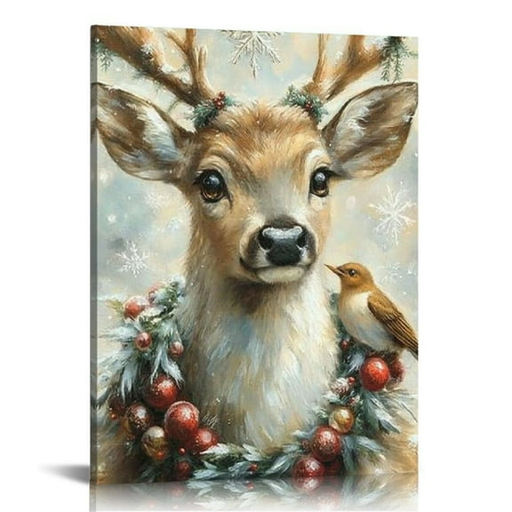 LHONGY Vintage Reindeer Wall Art Winter Canvas Print Home Decor Deer Picture Painting Christmas Decorations 12x16 in