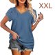 thumbnail image 5 of Sonducket Camiseta de algodón para mujer, camiseta holgada de encaje de Color sólido, Top de verano para viajes, vacaciones en la playa, deportes, Prendas para la parte del cuerpo Azul claro  XXL Sonducket AP010362-20, 5 of 6