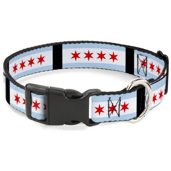 Buckle-Down Pet Collar, Dog Collar Plastic Buckle, Chicago Flags Black, 7 to 8.5 Inches 0.5 Inch Wide