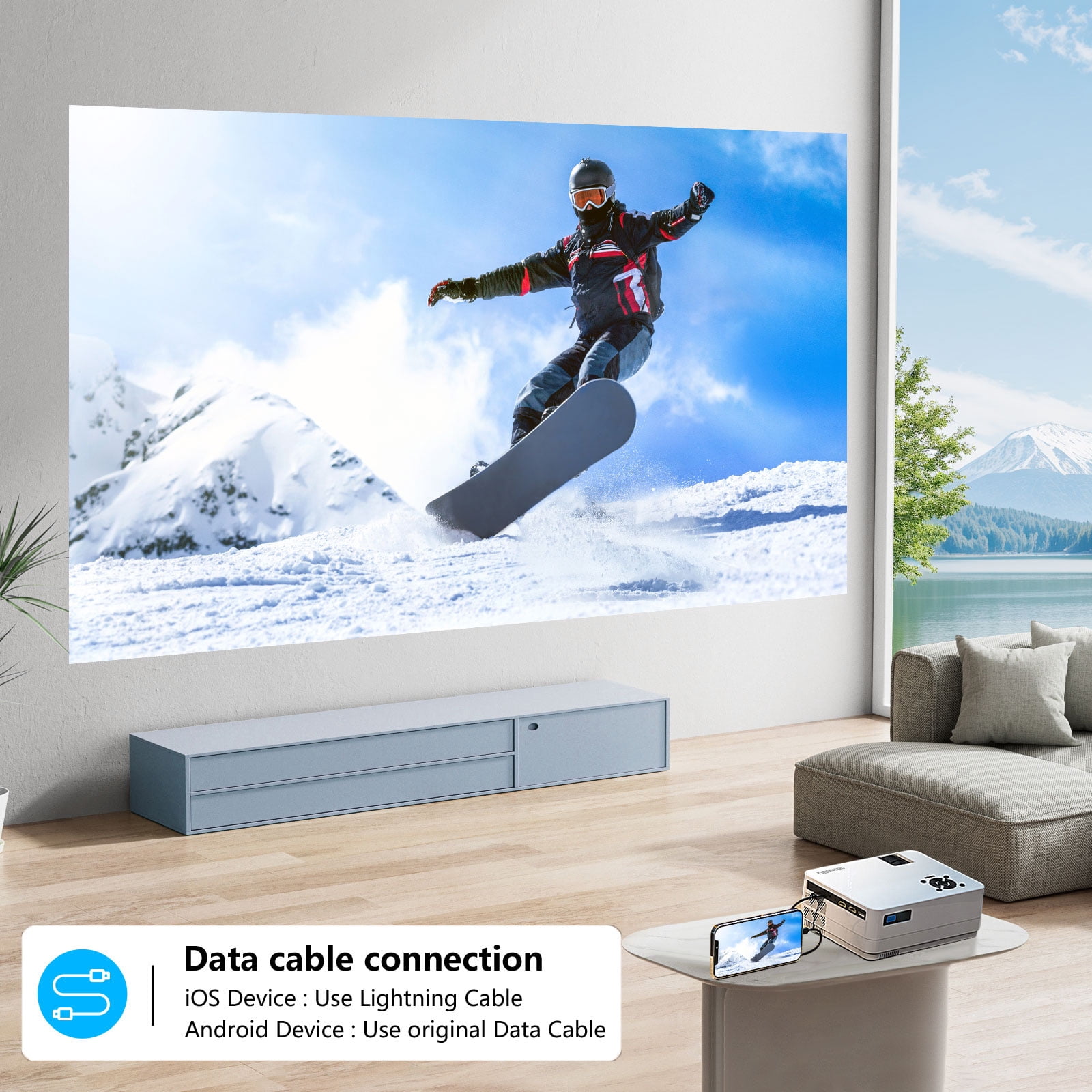 Projector with 5G WiFi and Two-Way Bluetooth, Native 1080P Full HD Movie Projector for Outdoor Movies, 300" Display Projector 4k Home Theater (Portable Bag and Tripod Included)