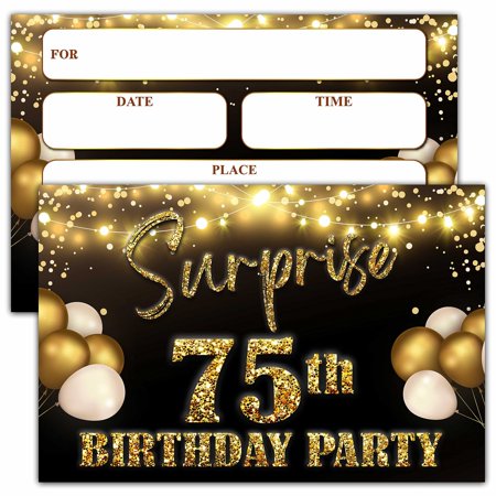 Elegant 75th Birthday Celebration Invitations - Set of 20 Black and Gold Cards with Envelopes, Perfect for Memorable Milestone Events, 4"x6" Size, F Balloon Design