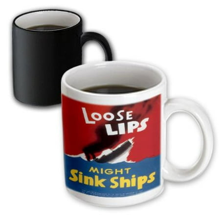 3dRose Vintage Loose Lips Might Sink Ships War Poster, Magic Transforming Mug,