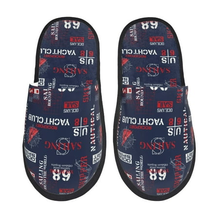 

Rateoe Nautical Style Sailboat Pattern Fuzzy Slippers Fuzzy Soft House Slippers Plush Furry Warm Cozy Open Toe Fluffy Home Shoes-Medium