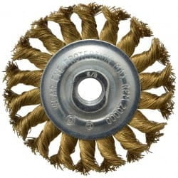 

Value Collection 4 OD 5/8-11 Arbor Hole Knotted Brass Wheel Brush 1/2 Face Width 7/8 Trim Length 0.02 Filament Diam 20 000 RPM