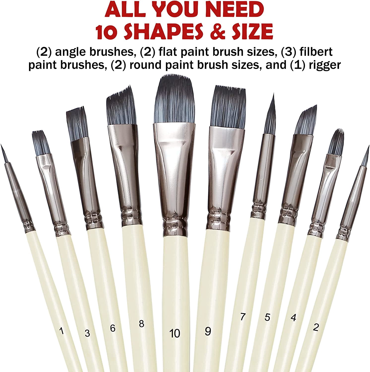 JJEAN-Artist Paint Brushes Set 10pcs for Acrylic Oil Watercolor Gouache Paint by Numbers, Art Face and Body Professional Miniatures Painting Kits with Anti-Shedding Nylon Hair Tips Paintbrushes