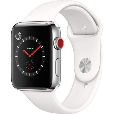 Used Watch Series 3 42mm Apple Stainless Steel Case with Soft White Sport Band GPS + Cellular MQK82LL/A LARGE