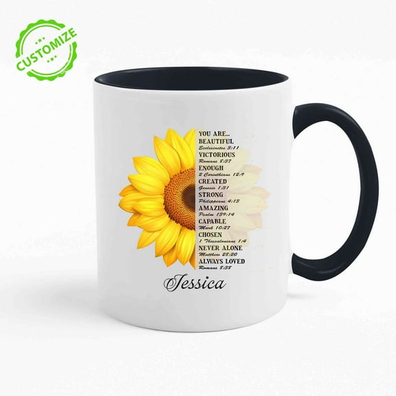 Customizaholic Custom Coffee Mugs Personalized, Flower Mug, Sunflower Mug, Sunflower Coffee Mug, Bible Verse Coffee Mug, Religious Gifts, Christian Coffee Mugs, God Coffee Mug