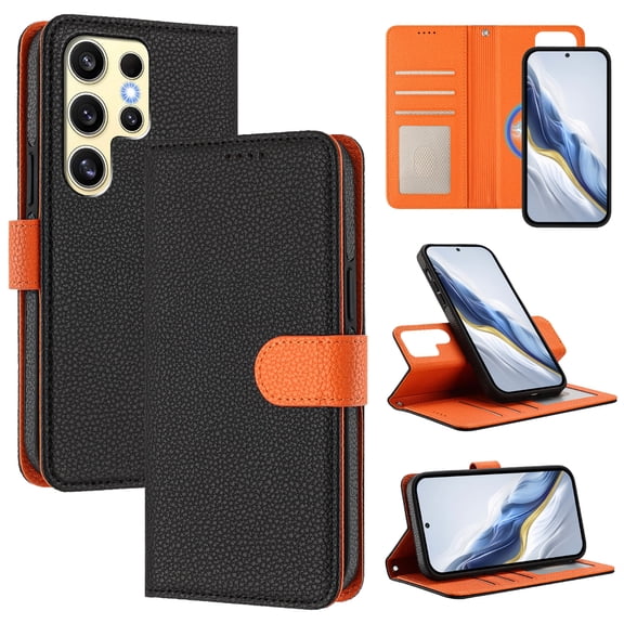 Decase 2 in 1 Flip Stand Case for Samsung Galaxy S23 Ultra,Detachable Magnetic Flip Wallet Back Cover,Support for Mag Safe,Shockproof PU Leather Cover with Wrist Strap,Black