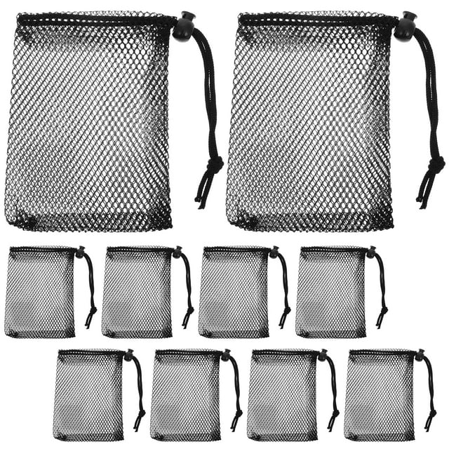 10pcs Small Mesh Bags Drawstring Black Mesh Drawstring Bag Sports Equipment Bag Small Gym Bag For Football Golf Stuff Balls