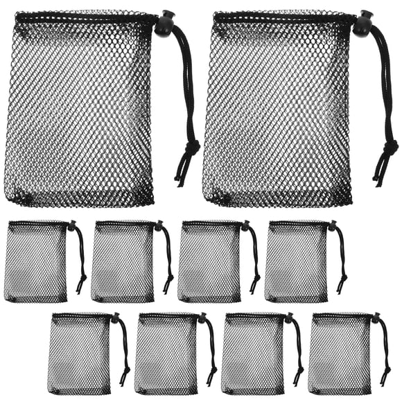 10pcs Small Mesh Bags Drawstring Black Mesh Drawstring Bag Sports Equipment Bag Small Gym Bag For Football Golf Stuff Balls