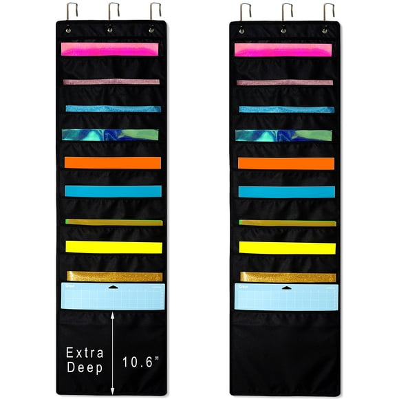 ZENXUS Hanging Organizer, 12x12 Paper Storage, Deep Pocket Vinyl Holder, for Cardstock, Scrapbook, Craft Paper, Cut Mat, 6 Door Hooks Included, 2-Pack