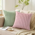 thumbnail image 5 of Pallene Faux Fur Plush Throw Pillow Covers 26x26 Set of 2, Luxury Soft Fluffy Striped Decorative Pillow Covers for Sofa, Couch, Living Room, Blush Pink, 5 of 15