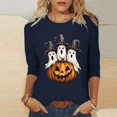 thumbnail image 5 of Funny Crewneck Tshirts Womens 3/4 Sleeve Halloween Graphic Tee Tops Cute Ghost Soft Loose Pullover Navy 2XL, 5 of 5