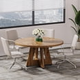 thumbnail image 1 of Tribesigns 47-Inch Round Wooden Conference Table for 4-6 People, Modern Meeting Room Table with Thick Tabletop, Wood Base, and Adjustable Foot Pads, Brown, 1 of 5