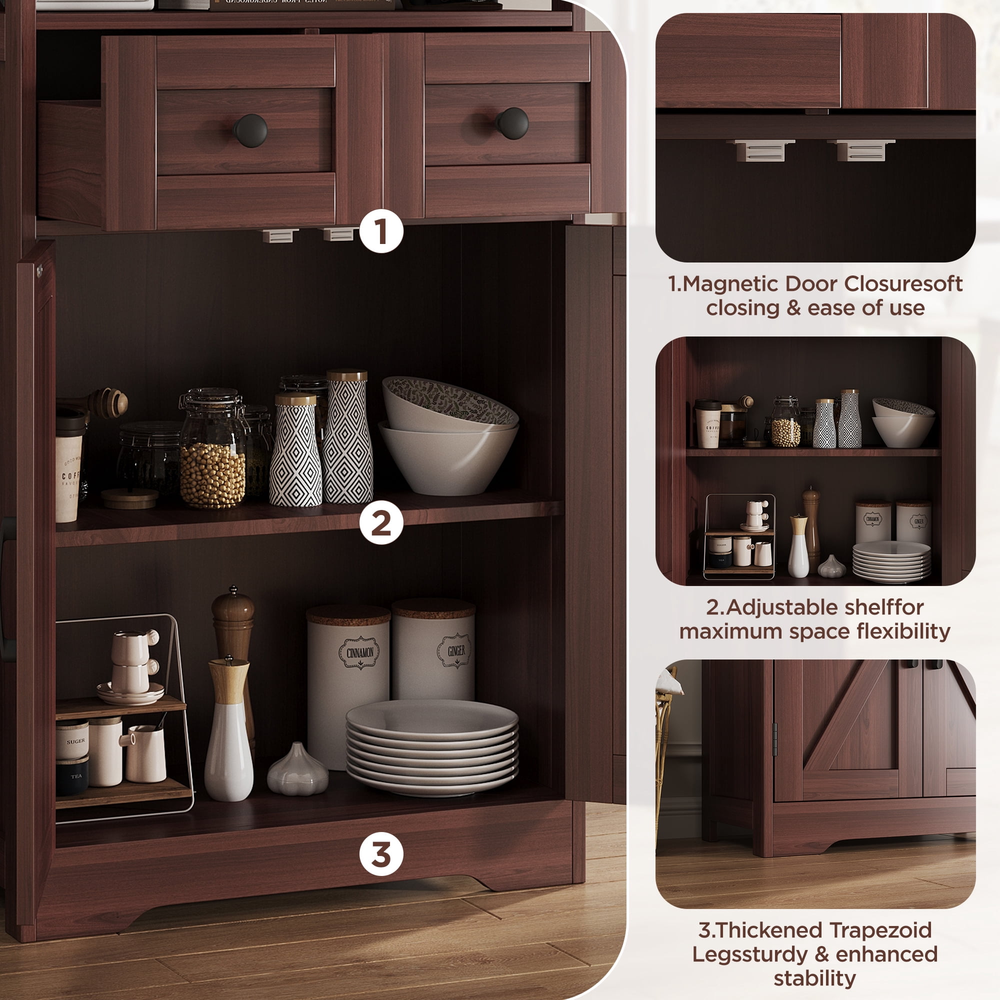 Pantry Cabinet, 43" Kitchen Pantry Storage Cabinet with Open Shelf , 2 Drawers, Adjustable Shelves, Dark Brown
