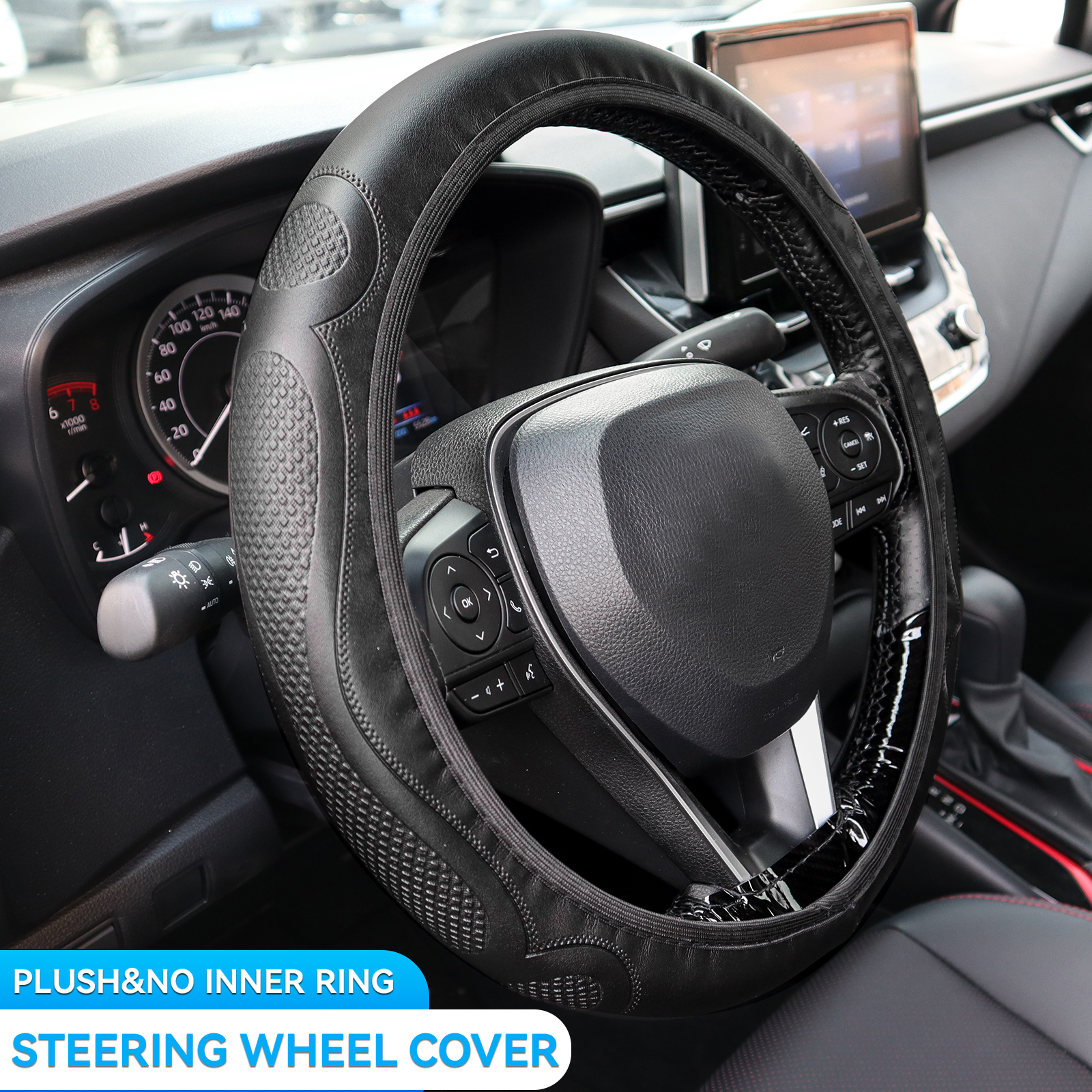 XUKEY Faux Leather Steering Wheel Cover, Black photo 4