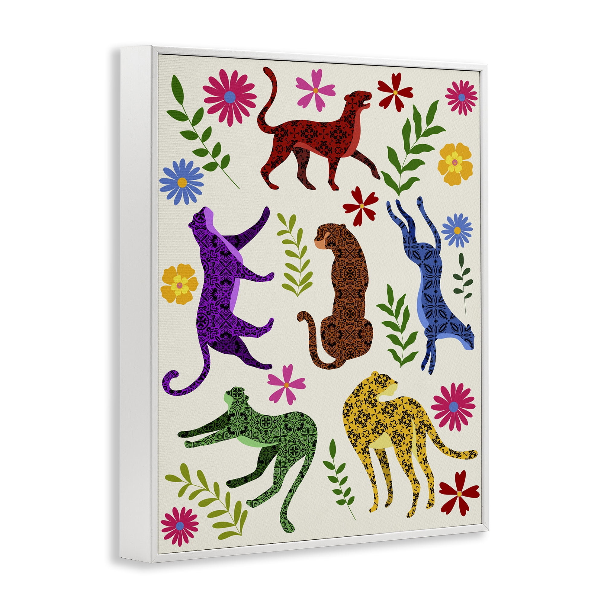 Stupell Industries Mosaic Pattern Leopards Animals & Insects Painting White Framed Art Print Wall Art, 24 x 30